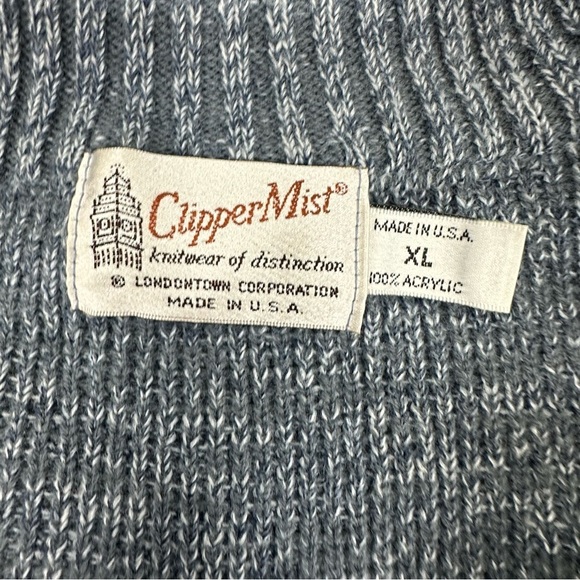 Vintage Clipper Mist Men’s Size XL Blue & Green Knit Zip Up Cardigan Sweater - Picture 10 of 11